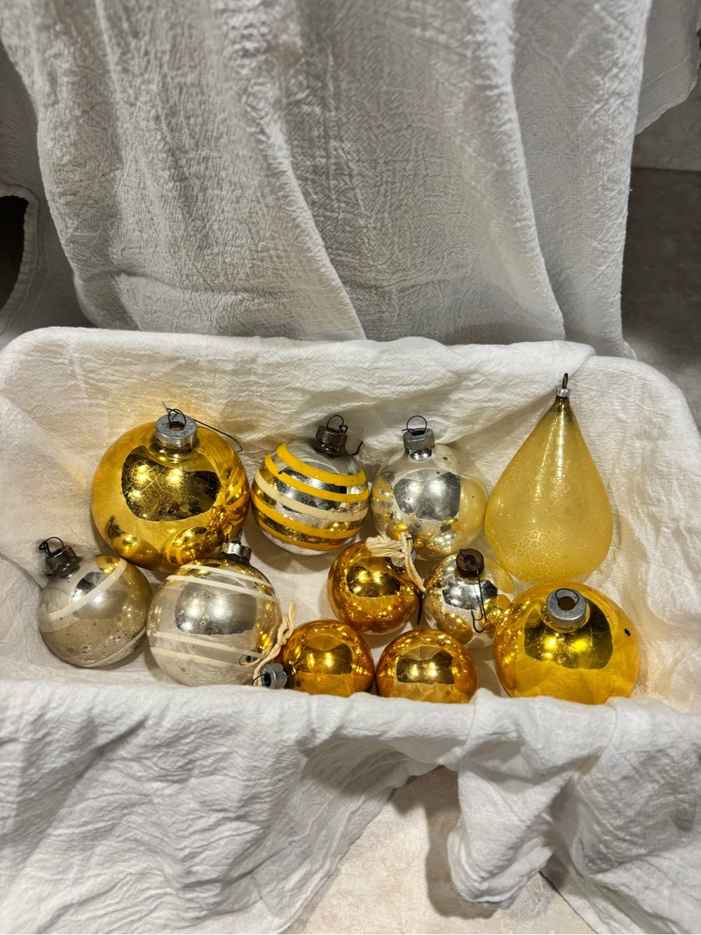 Vintage Gold and Silver Glass Holiday Ornament Set